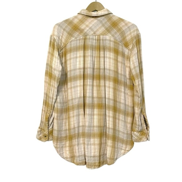 Free People Yellow White Double Dip Plaid High Low Tunic Flannel Size Small - Picture 3 of 7